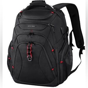 KROSER Adult Padded Fabric Laptop Backpack, 17.3" Black and Red